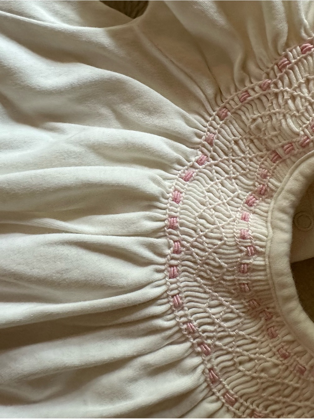 The Beaufort Bonnet Company Cream baby nightgown with Pink Smocked Detail
